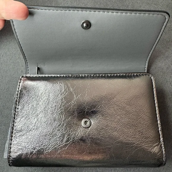 Coach Metallic Leather Snap Wallet Anthracite Gunmetal Hardware NWT - Picture 7 of 13